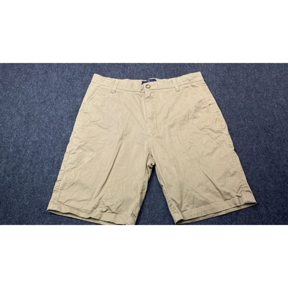 Across the Pond Chino Shorts Mens 34 Khaki Tan Signature Line Stretch Cotton